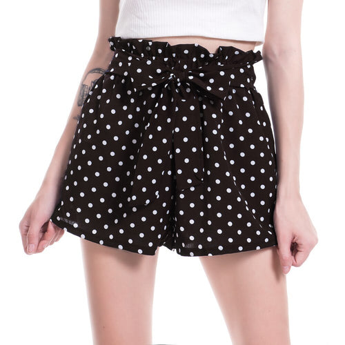Frill Trim Bow Tie Dots Casual Short