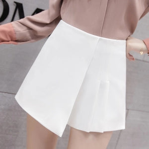 Solid color high waist pleated skirt short